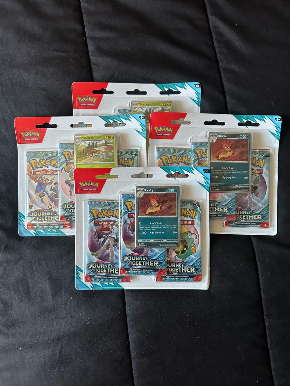 Pokémon TCG Bundle Of 4 3 Pack Blister Journey Together Scrafty & Yanmega New